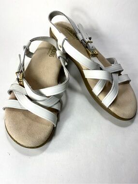 G.H. Bass & Co. Sunjuns Margie White Leather Strappy Crisscross Sandals 6 1/2 M
